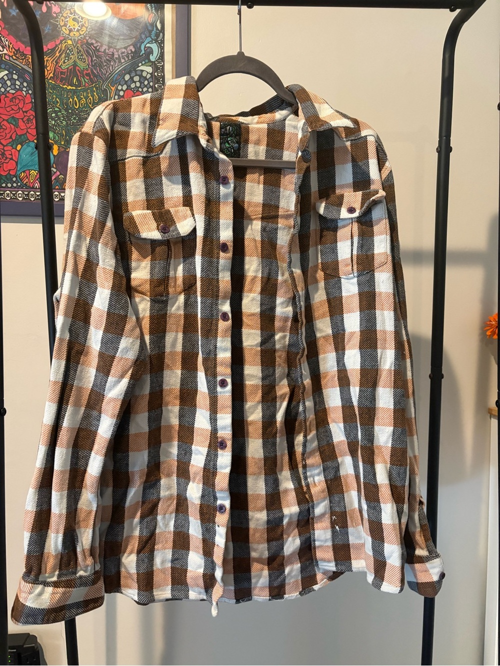 Reef Brown, White and Black Plaid Shirt